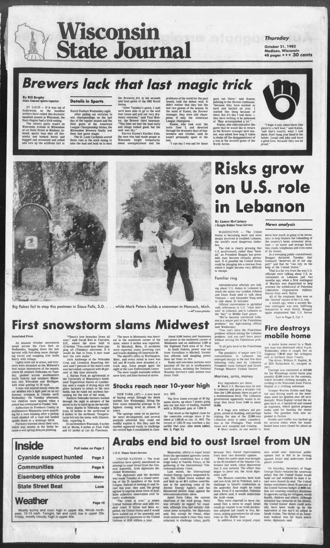 State Journal front page, Oct. 21, 1982